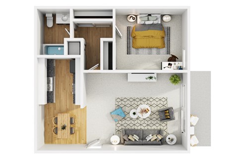 Floor plan for 1 bed, 1 bath, 742 sqft